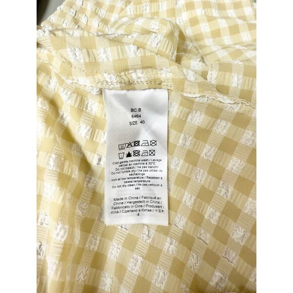 Ganni Gingham Check-Print Ruffled Mini Dress Beige Yellow Women's Size 40 US 8 - Picture 4 of 5